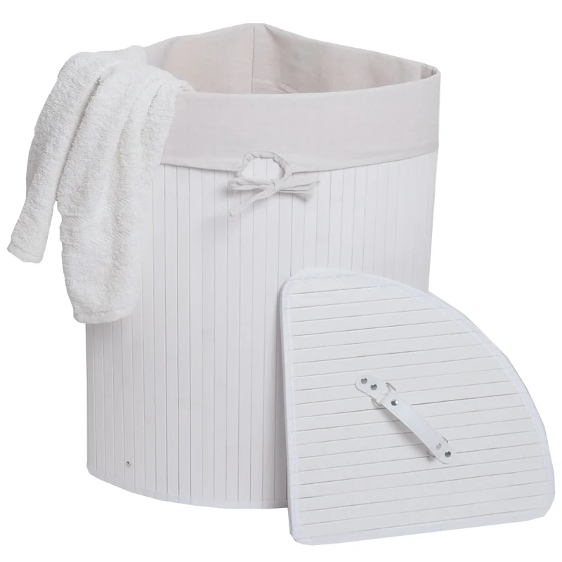 Panier à linge d’angle 61 x 48 x 35 cm capacité 50l pratique et décoratif en bambou blanc 04_0009539