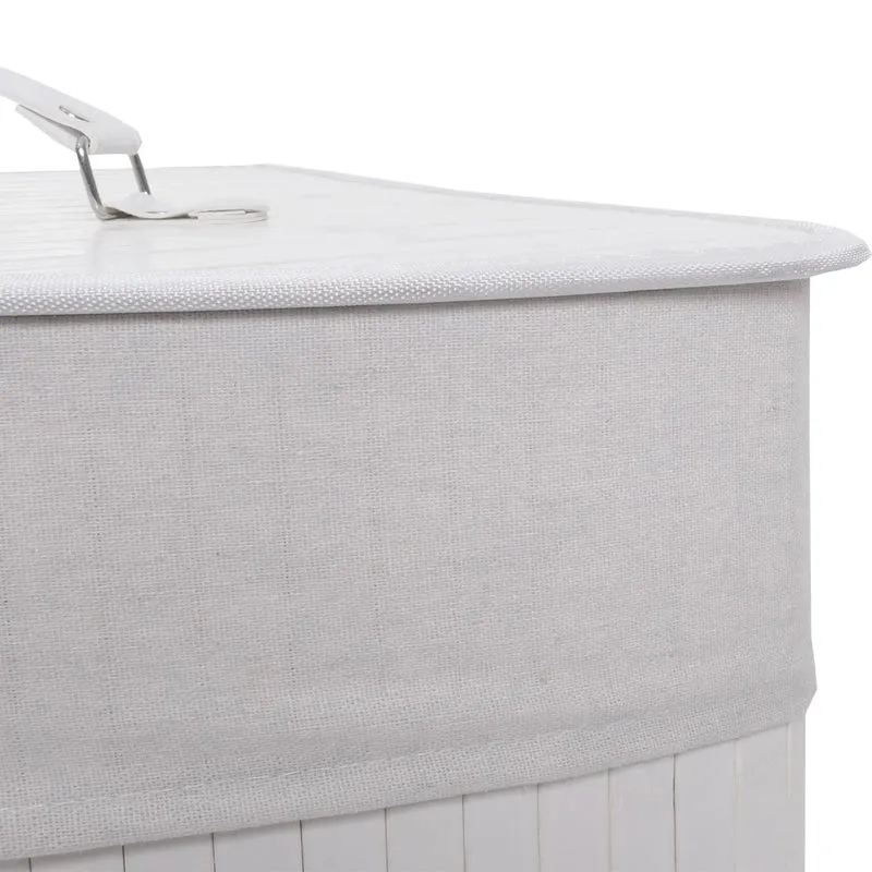 Panier à linge d’angle 61 x 48 x 35 cm capacité 50l pratique et décoratif en bambou blanc 04_0009539