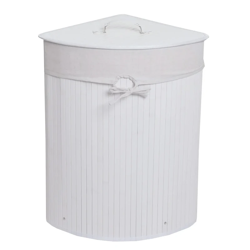 Panier à linge d’angle 61 x 48 x 35 cm capacité 50l pratique et décoratif en bambou blanc 04_0009539