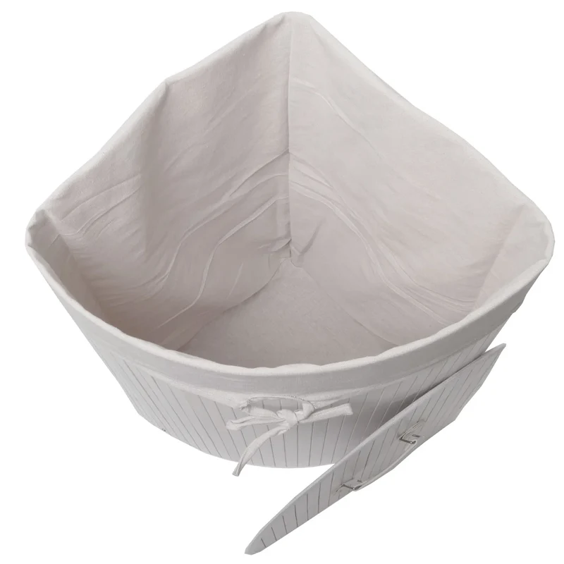 Panier à linge d’angle 61 x 48 x 35 cm capacité 50l pratique et décoratif en bambou blanc 04_0009539
