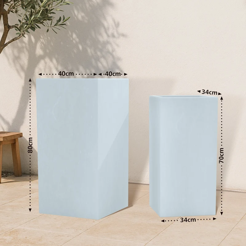 Lot de 2 pots de fleurs forme rectangle en argile fibreuse gris résistants aux intempéries 10_0007973
