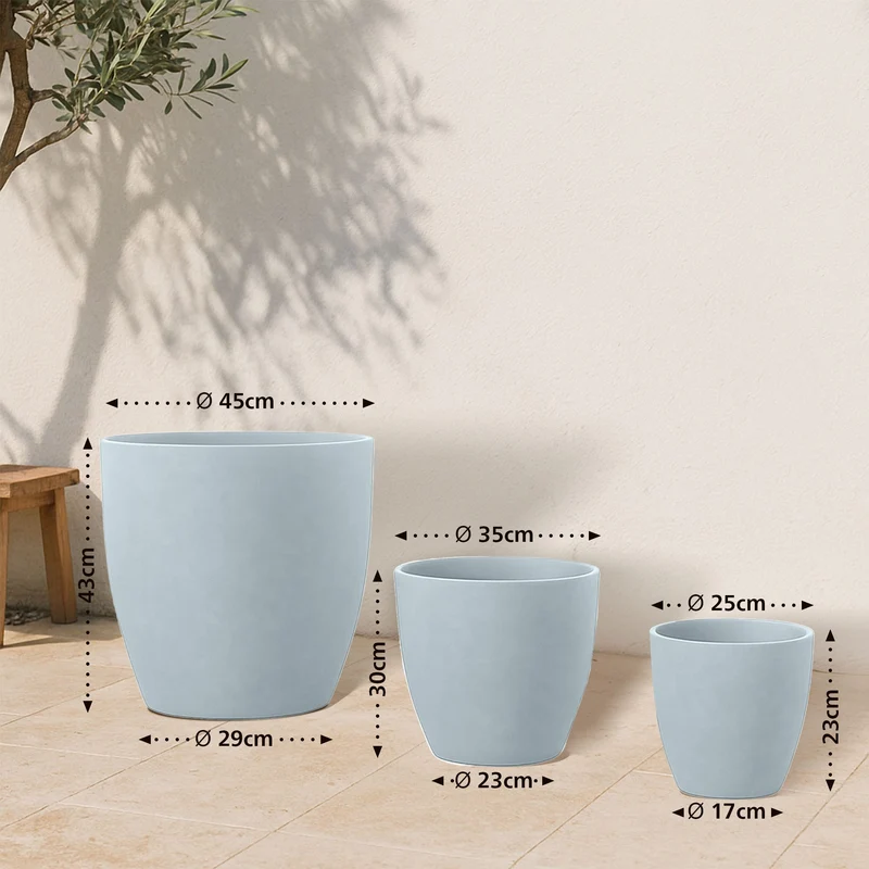 Pots de fleurs design en argile fibreuse gris – Lot de 3 tailles 10_0007961