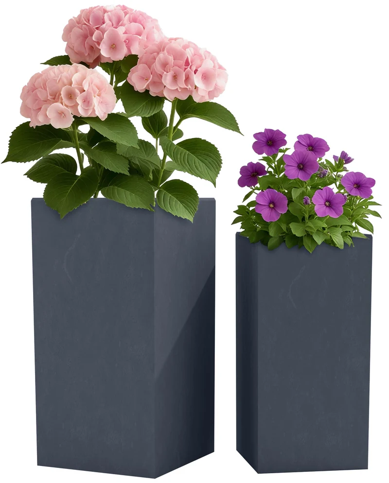 Lot de 2 pots de fleurs forme rectangle en argile fibreuse anthracite résistants aux intempéries 10_0007958