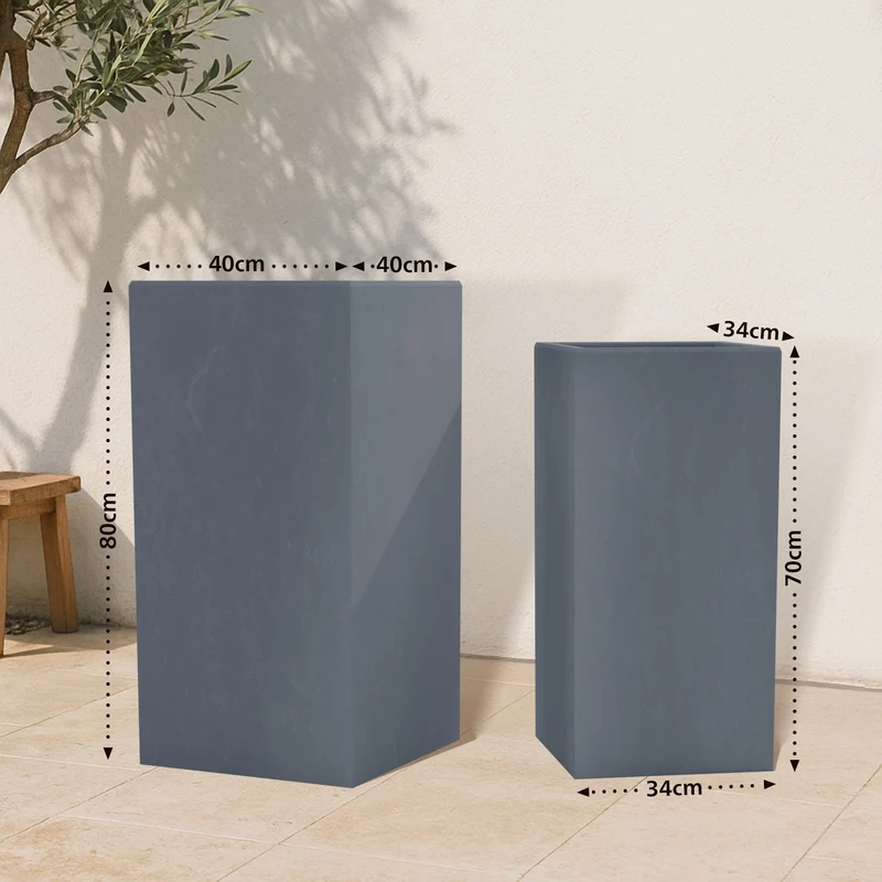 Lot de 2 pots de fleurs forme rectangle en argile fibreuse anthracite résistants aux intempéries 10_0007958