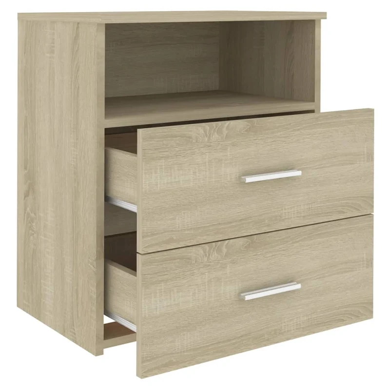 Table de chevet avec tiroirs et compartiment ouvert 50 x 32 x 60 cm bois d'ingénierie couleur chêne DEC033888