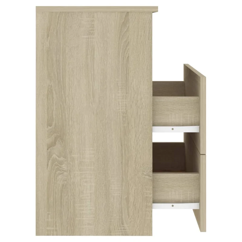Table de chevet avec tiroirs et compartiment ouvert 50 x 32 x 60 cm bois d'ingénierie couleur chêne DEC033888