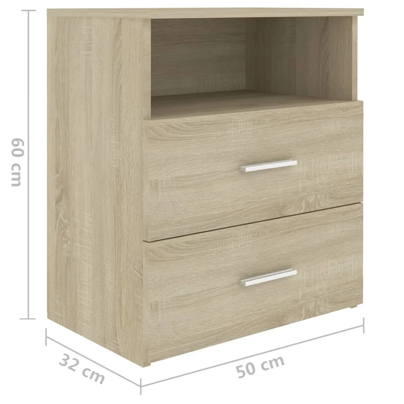Table de chevet avec tiroirs et compartiment ouvert 50 x 32 x 60 cm bois d'ingénierie couleur chêne DEC033888