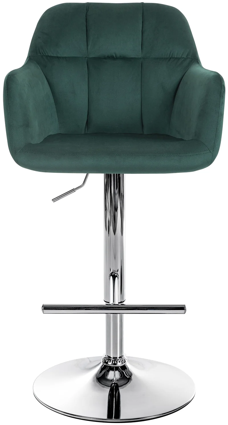 Tabouret de bar chaise haute x1 fonction rotation 360° en velours vert avec coutures décoratives piètement métal chromé 10_0005266