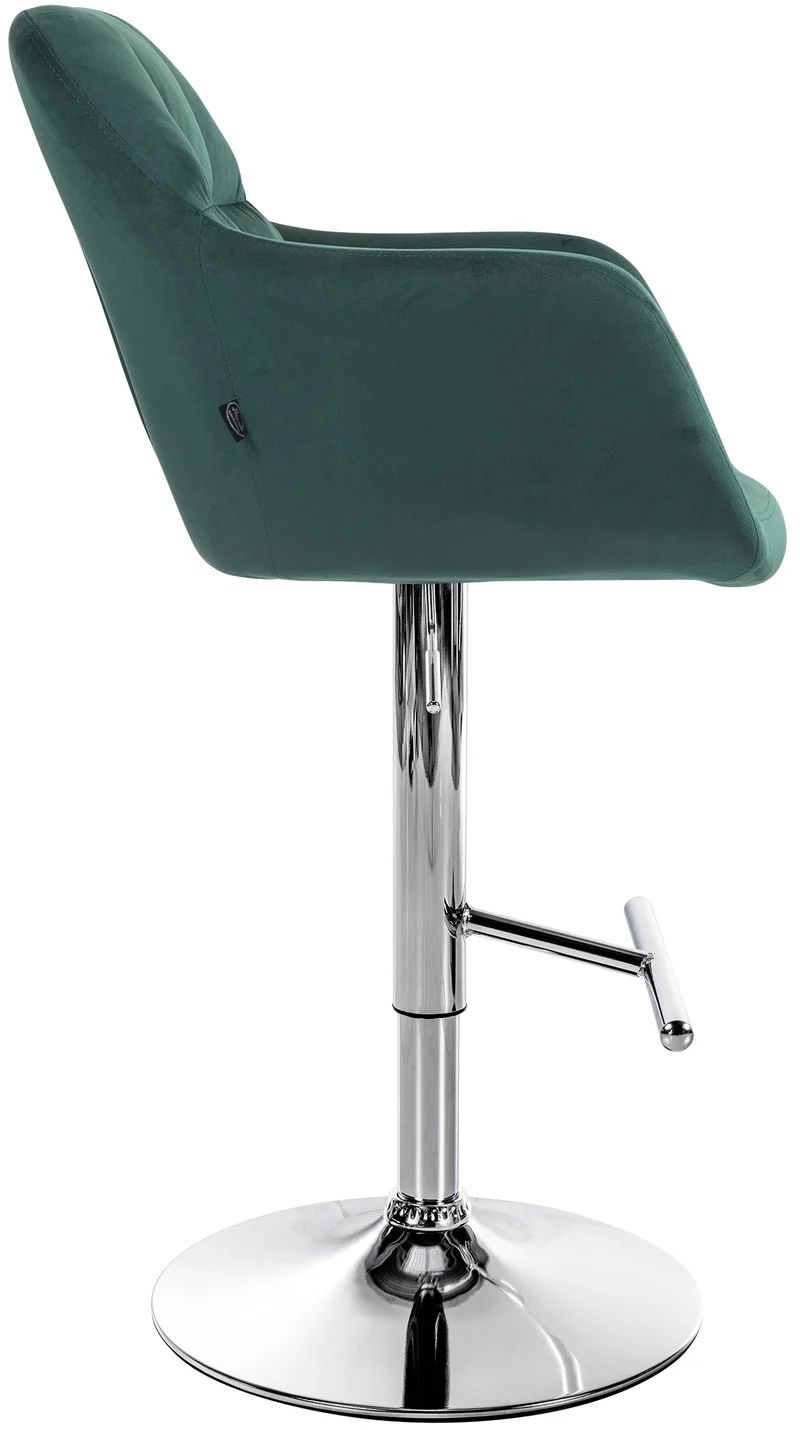 Tabouret de bar chaise haute x1 fonction rotation 360° en velours vert avec coutures décoratives piètement métal chromé 10_0005266