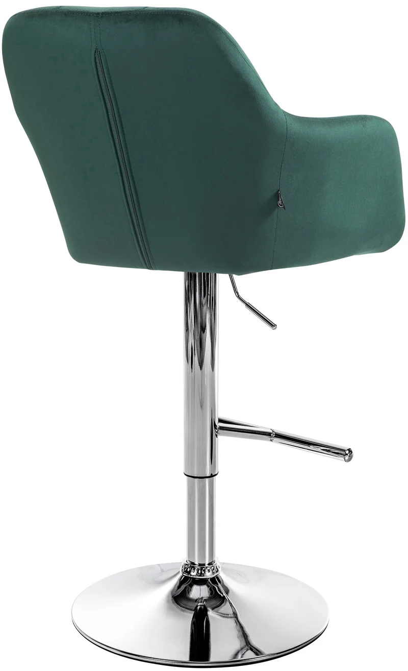 Tabouret de bar chaise haute x1 fonction rotation 360° en velours vert avec coutures décoratives piètement métal chromé 10_0005266