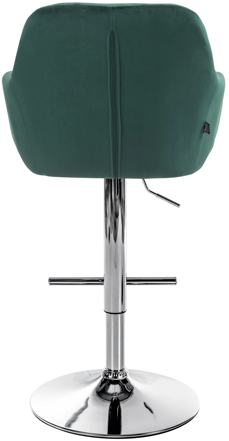 Tabouret de bar chaise haute x1 fonction rotation 360° en velours vert avec coutures décoratives piètement métal chromé 10_0005266