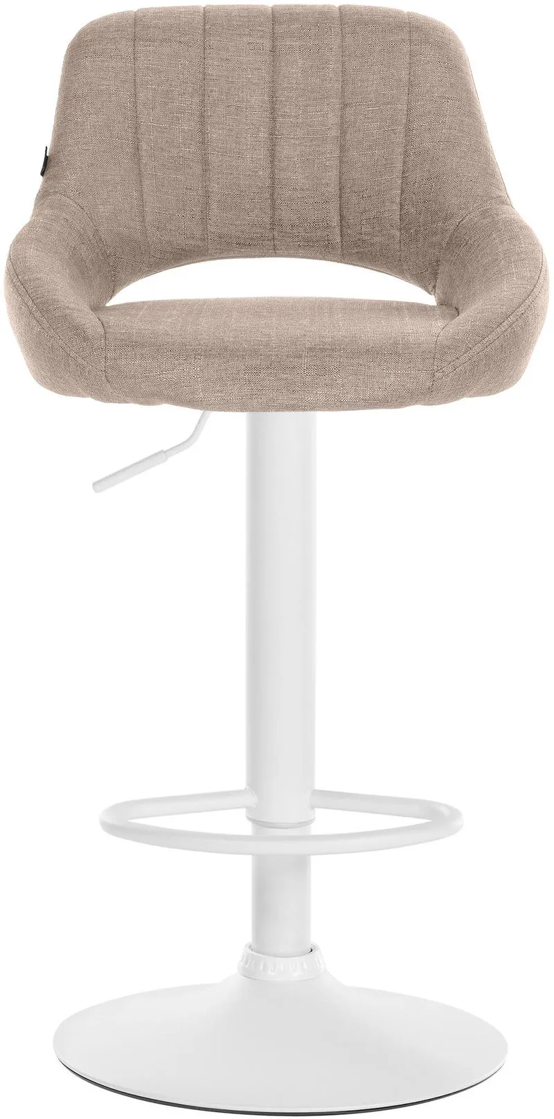 Tabouret de bar x1 réglable en hauteur en tissu taupe dossier ajouré et pied métal blanc 10_0005724