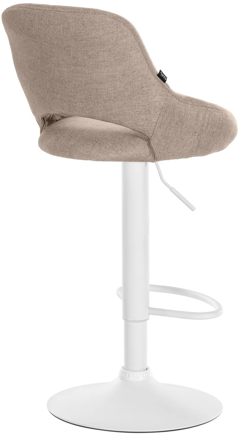 Tabouret de bar x1 réglable en hauteur en tissu taupe dossier ajouré et pied métal blanc 10_0005724