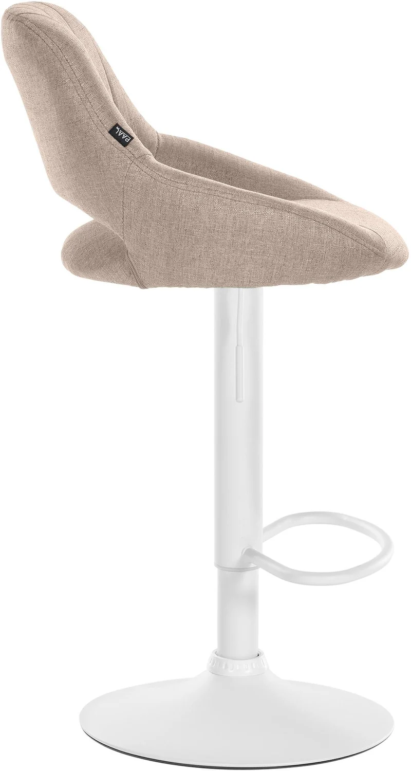 Tabouret de bar x1 réglable en hauteur en tissu taupe dossier ajouré et pied métal blanc 10_0005724