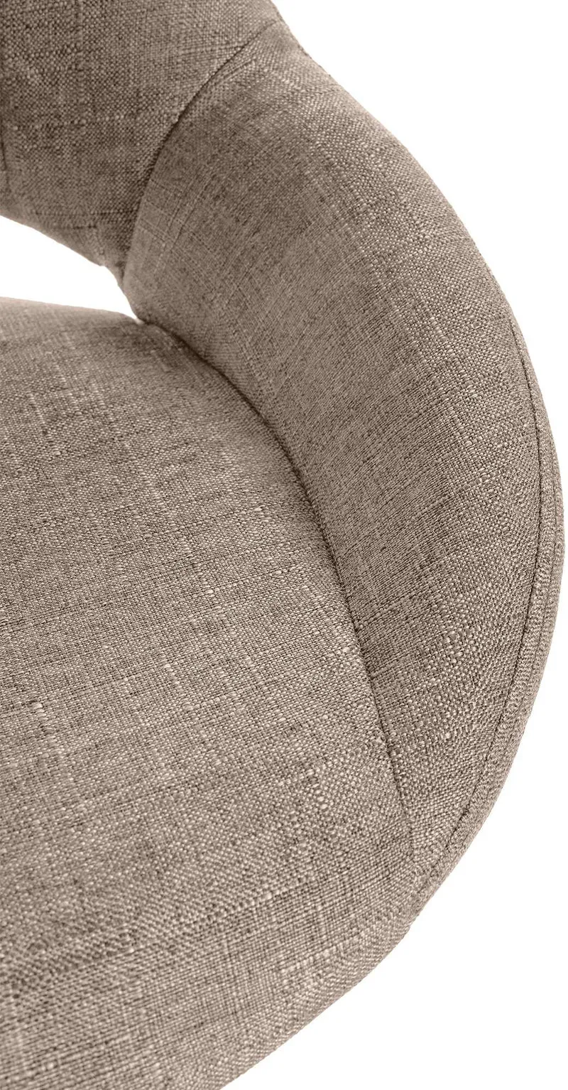 Tabouret de bar x1 réglable en hauteur en tissu taupe dossier ajouré et pied métal blanc 10_0005724