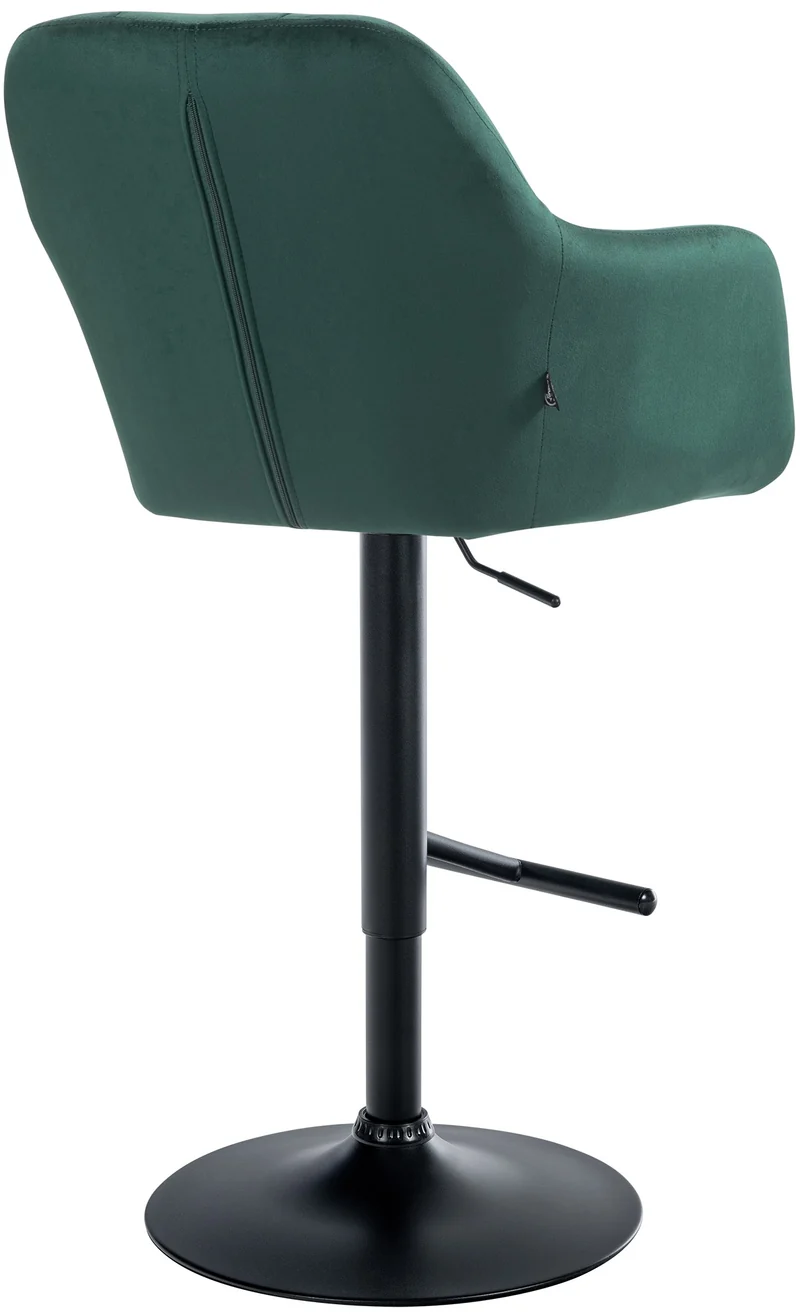 Tabouret de bar chaise haute x1 fonction rotation 360° en velours vert avec coutures décoratives piètement métal noir 10_0005270