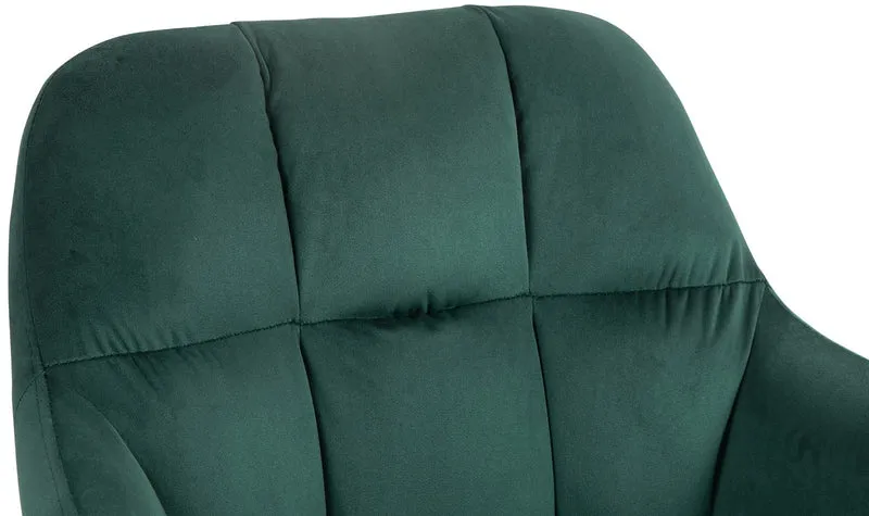 Tabouret de bar chaise haute x1 fonction rotation 360° en velours vert avec coutures décoratives piètement métal noir 10_0005270
