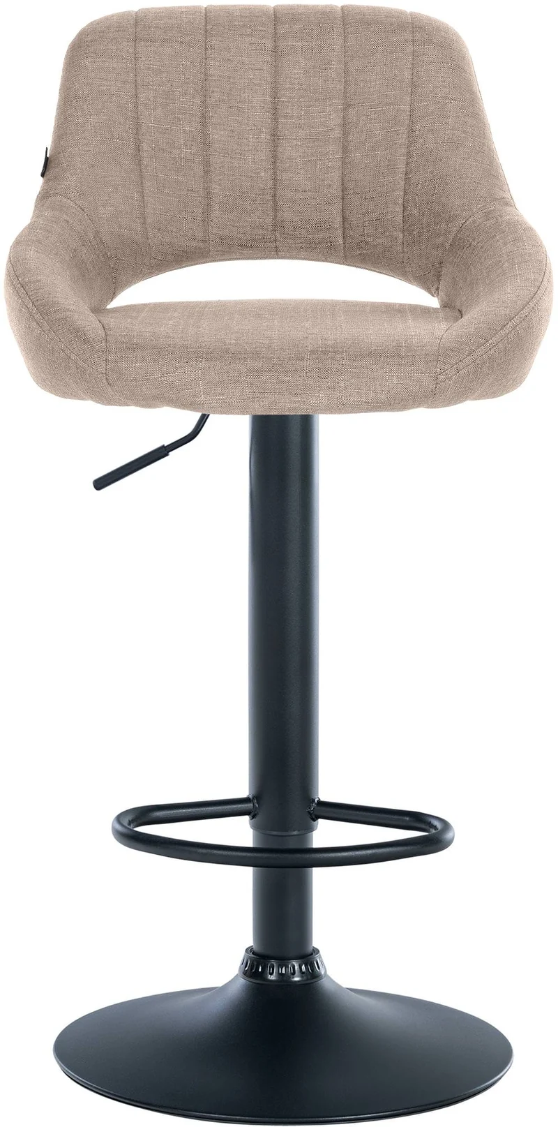 Tabouret de bar x1 réglable en hauteur en tissu taupe dossier ajouré et pied métal noir 10_0005727