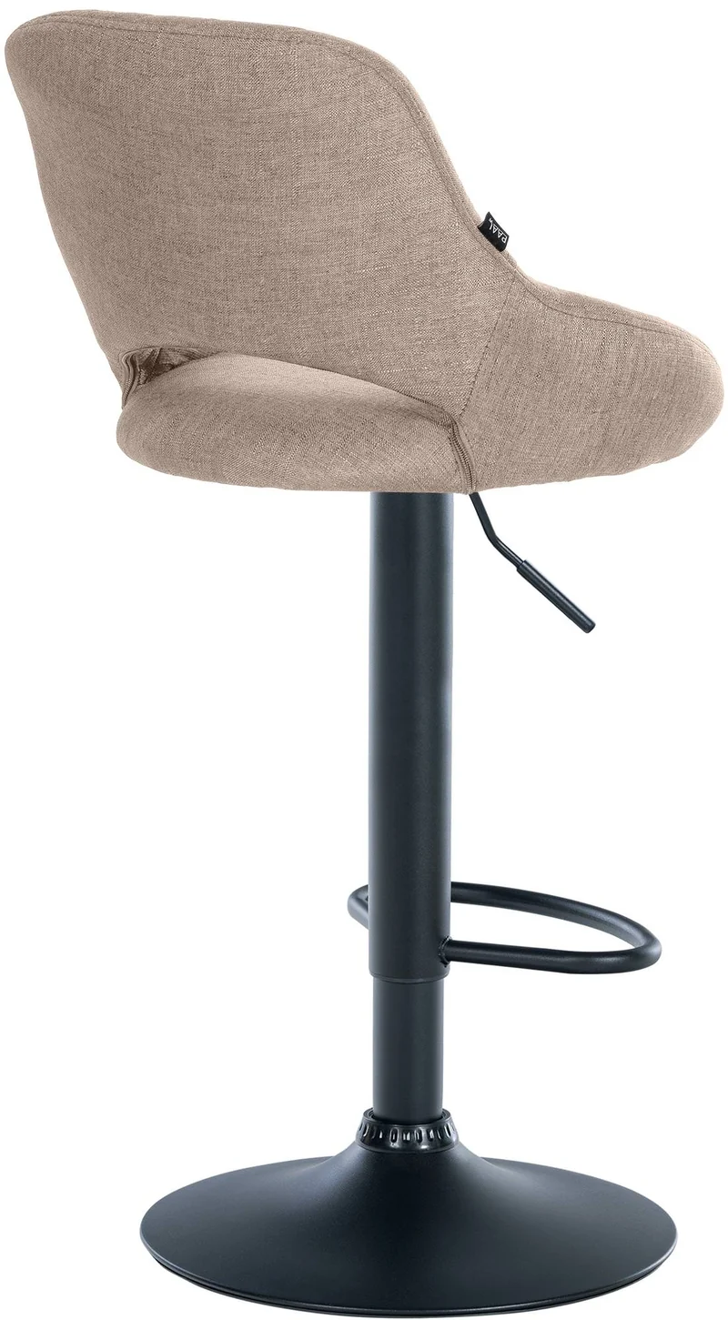 Tabouret de bar x1 réglable en hauteur en tissu taupe dossier ajouré et pied métal noir 10_0005727