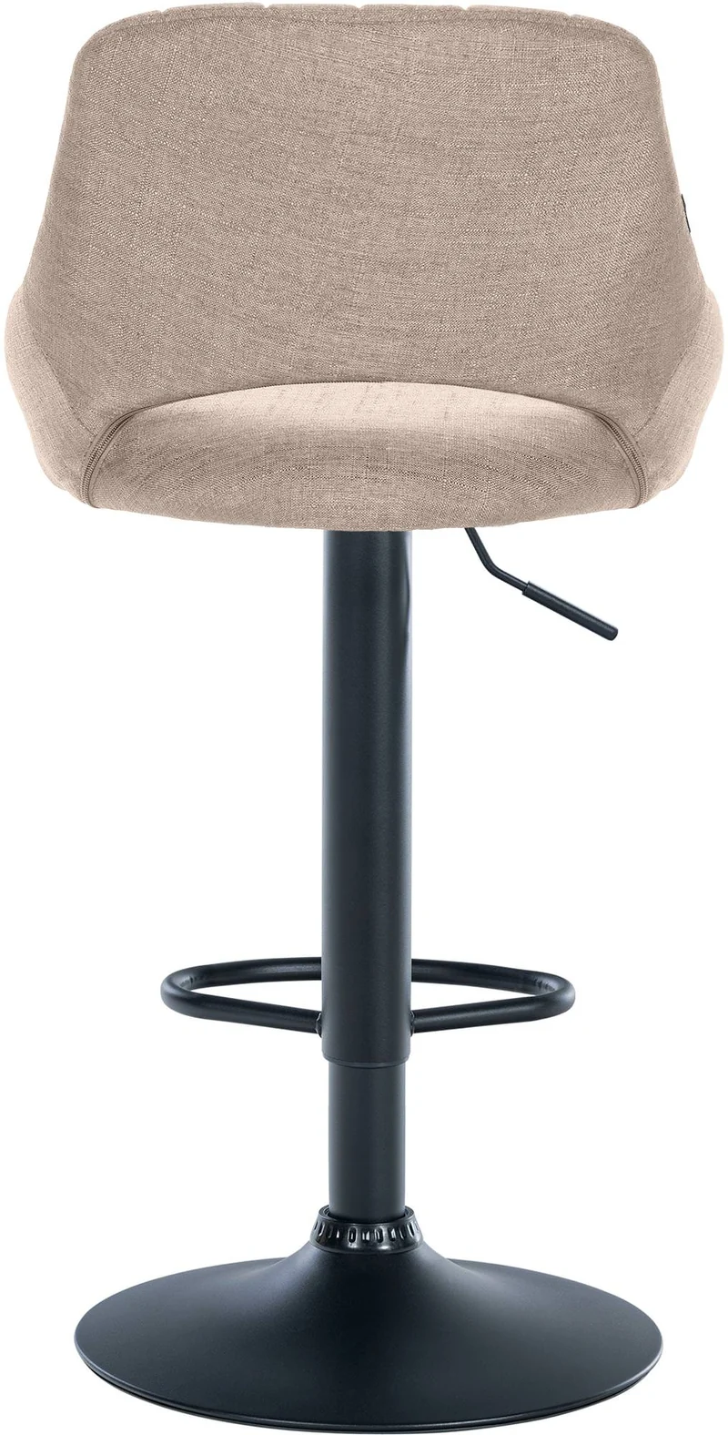 Tabouret de bar x1 réglable en hauteur en tissu taupe dossier ajouré et pied métal noir 10_0005727