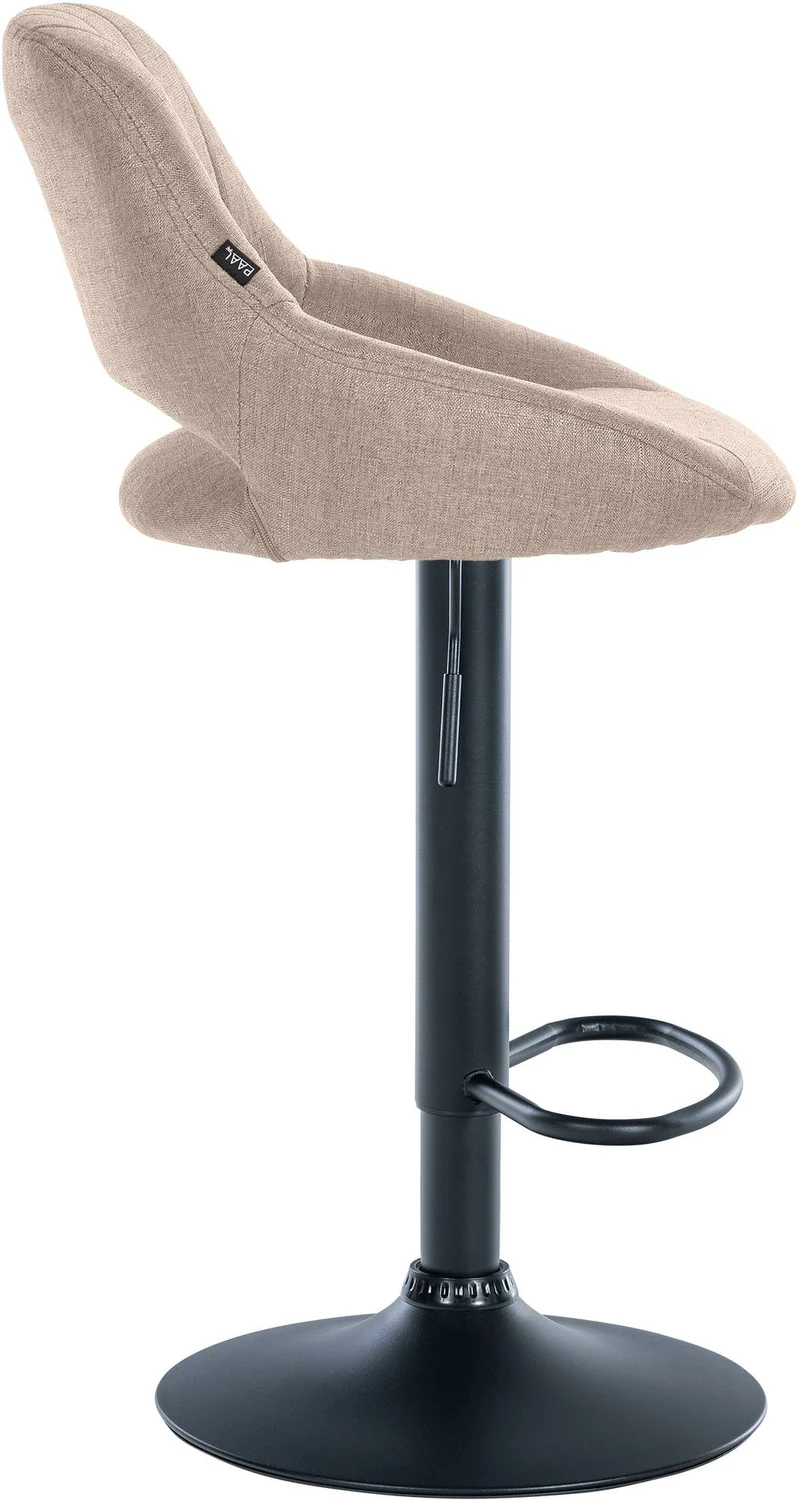 Tabouret de bar x1 réglable en hauteur en tissu taupe dossier ajouré et pied métal noir 10_0005727