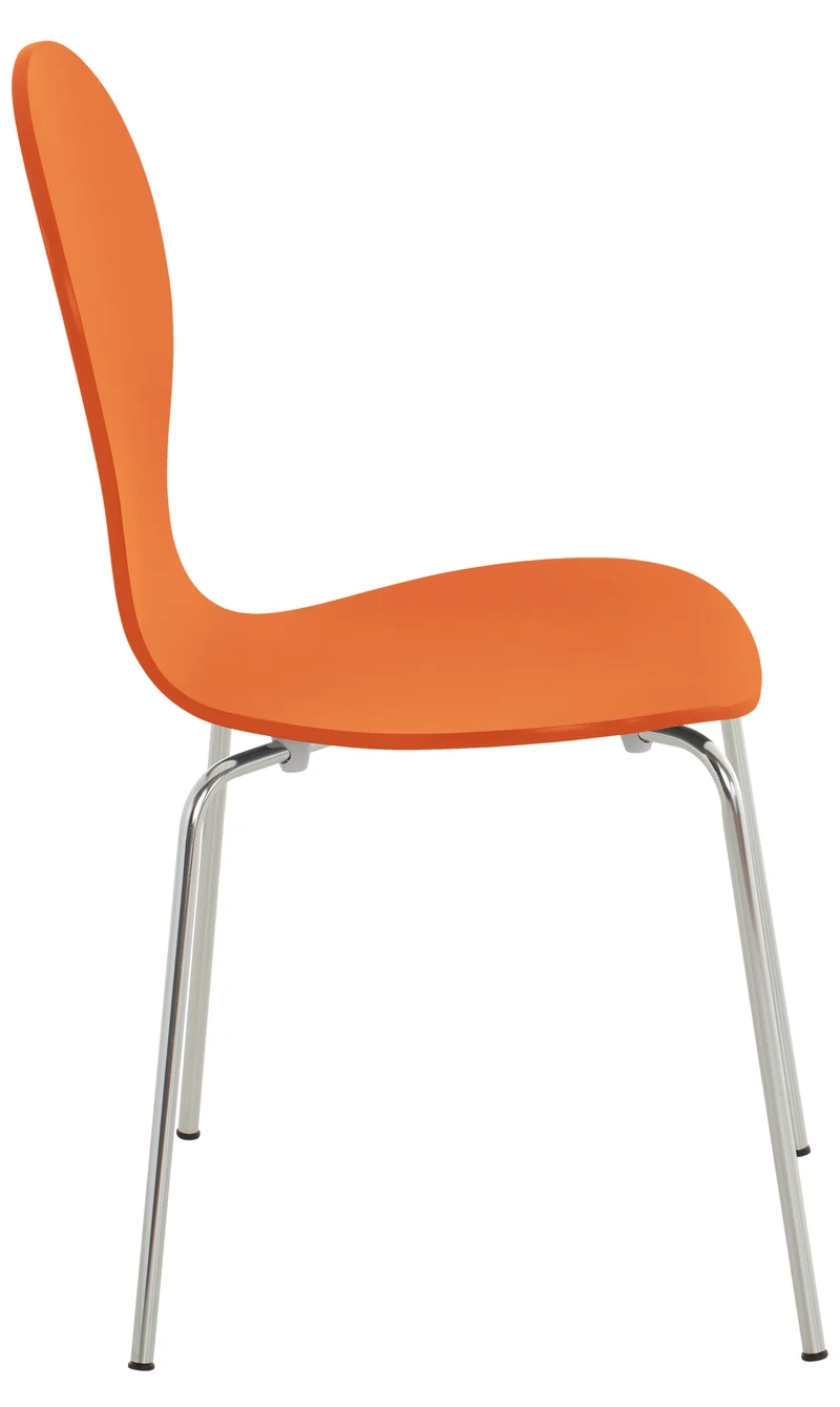 Lot de 4 chaises de cuisine salle à manger empilables dossier arrondi en bois orange et métal chromé 10_0003178