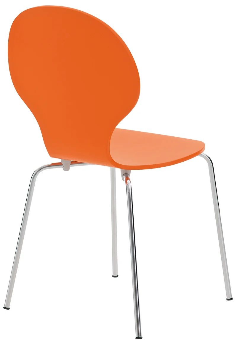 Lot de 4 chaises de cuisine salle à manger empilables dossier arrondi en bois orange et métal chromé 10_0003178