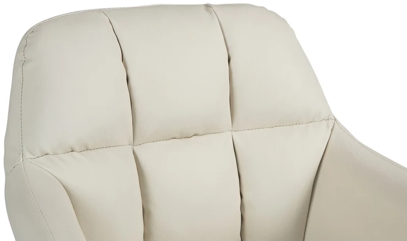 Tabouret de bar chaise haute x1 fonction rotation 360° en similicuir crème avec coutures décoratives piètement métal blanc 10_0006676