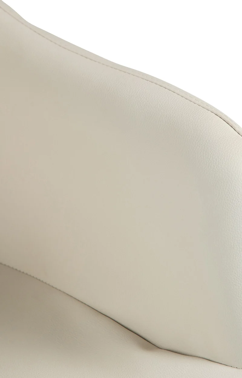 Tabouret de bar chaise haute x1 fonction rotation 360° en similicuir crème avec coutures décoratives piètement métal blanc 10_0006676