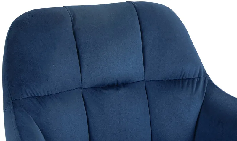 Tabouret de bar chaise haute x1 fonction rotation 360° en velours bleu avec coutures décoratives piètement métal chromé 10_0005265