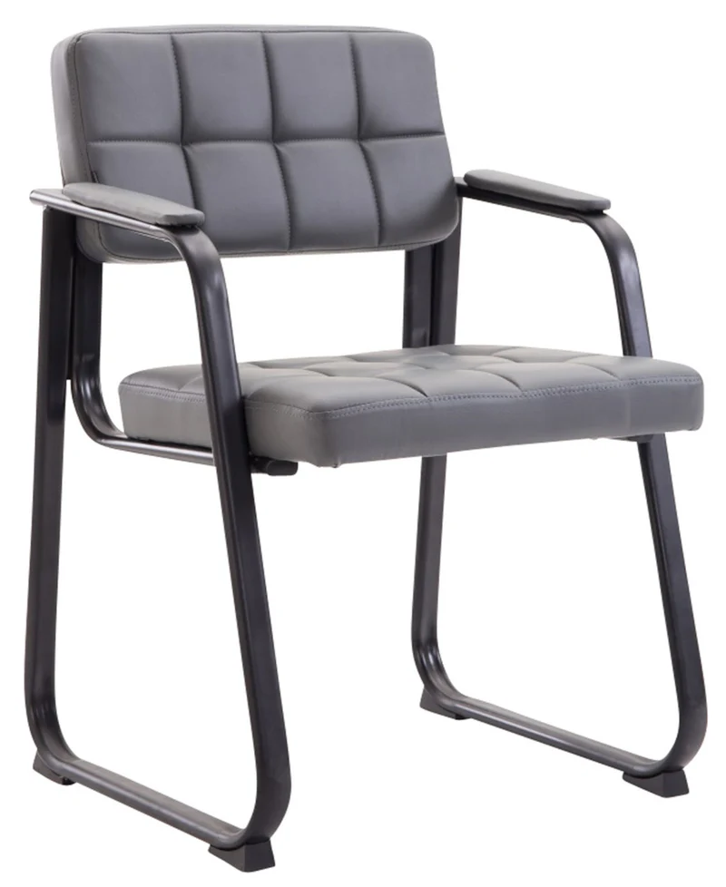 Lot de 2 chaises de bureau visiteur avec accoudoirs assise en PVC gris cadre métal noir 10_0003109