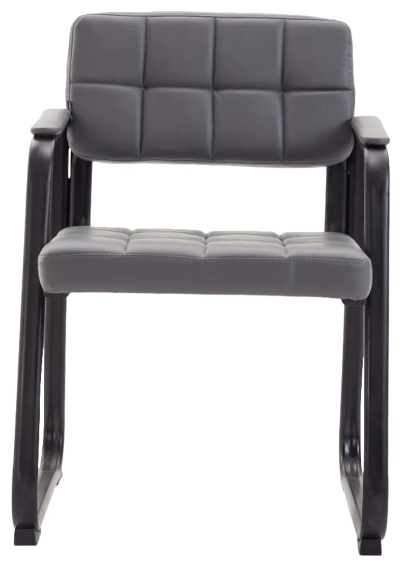 Lot de 2 chaises de bureau visiteur avec accoudoirs assise en PVC gris cadre métal noir 10_0003109