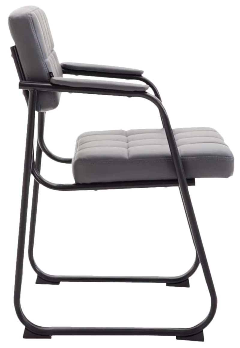 Lot de 2 chaises de bureau visiteur avec accoudoirs assise en PVC gris cadre métal noir 10_0003109
