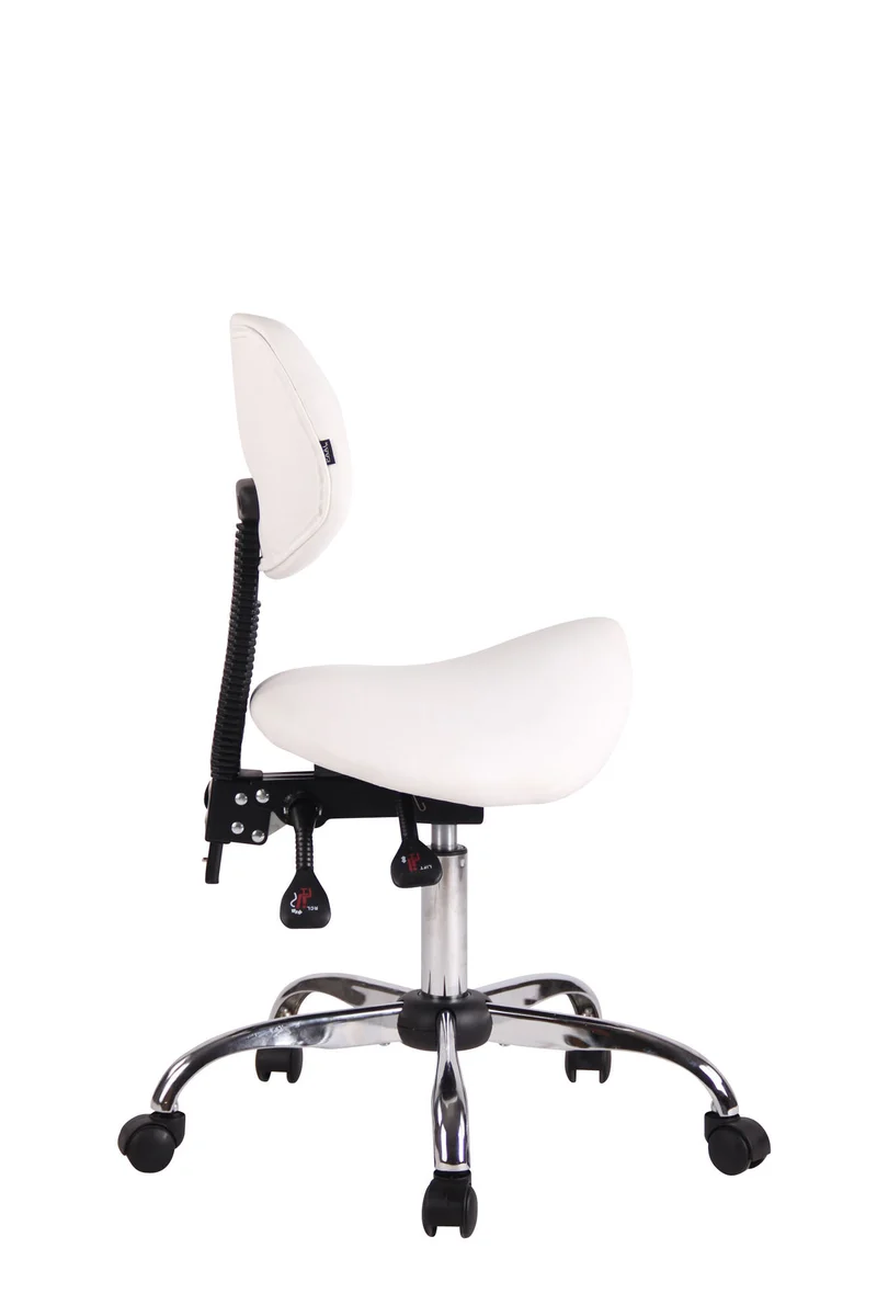 Tabouret de travail avec assise en forme de selle cheval ajustable et pivotant PVC blanc TABO10073/2