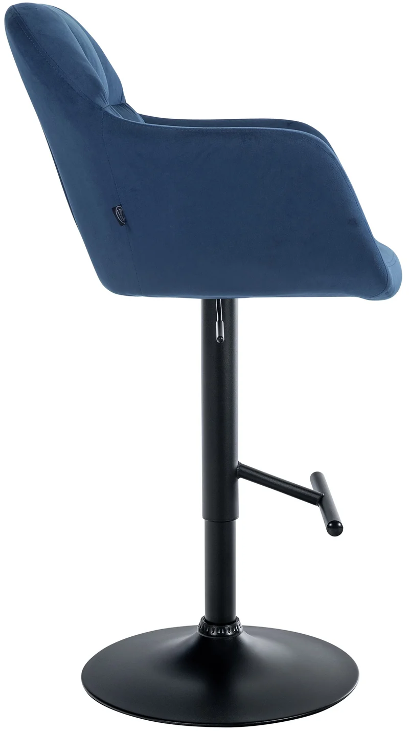 Tabouret de bar chaise haute x1 fonction rotation 360° en velours bleu avec coutures décoratives piètement métal noir 10_0005269