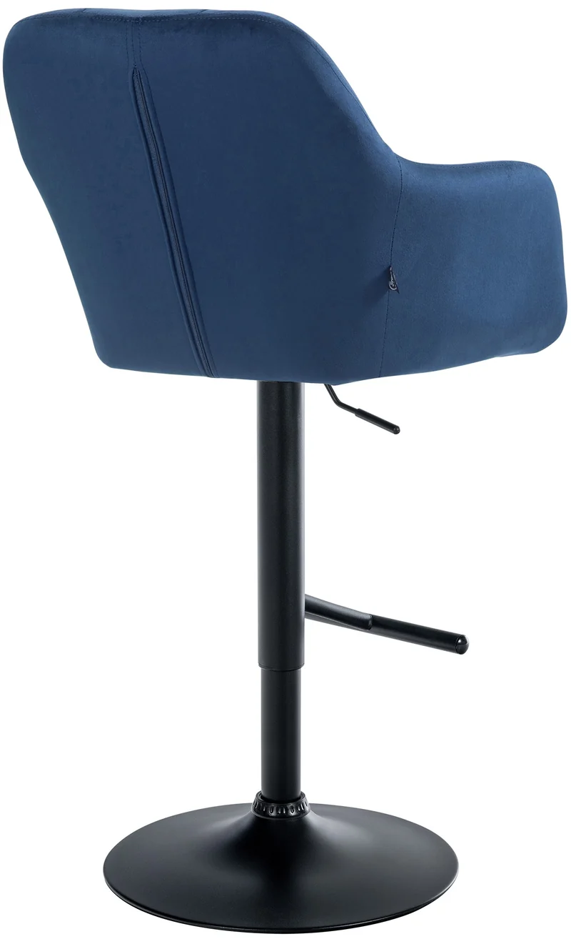 Tabouret de bar chaise haute x1 fonction rotation 360° en velours bleu avec coutures décoratives piètement métal noir 10_0005269