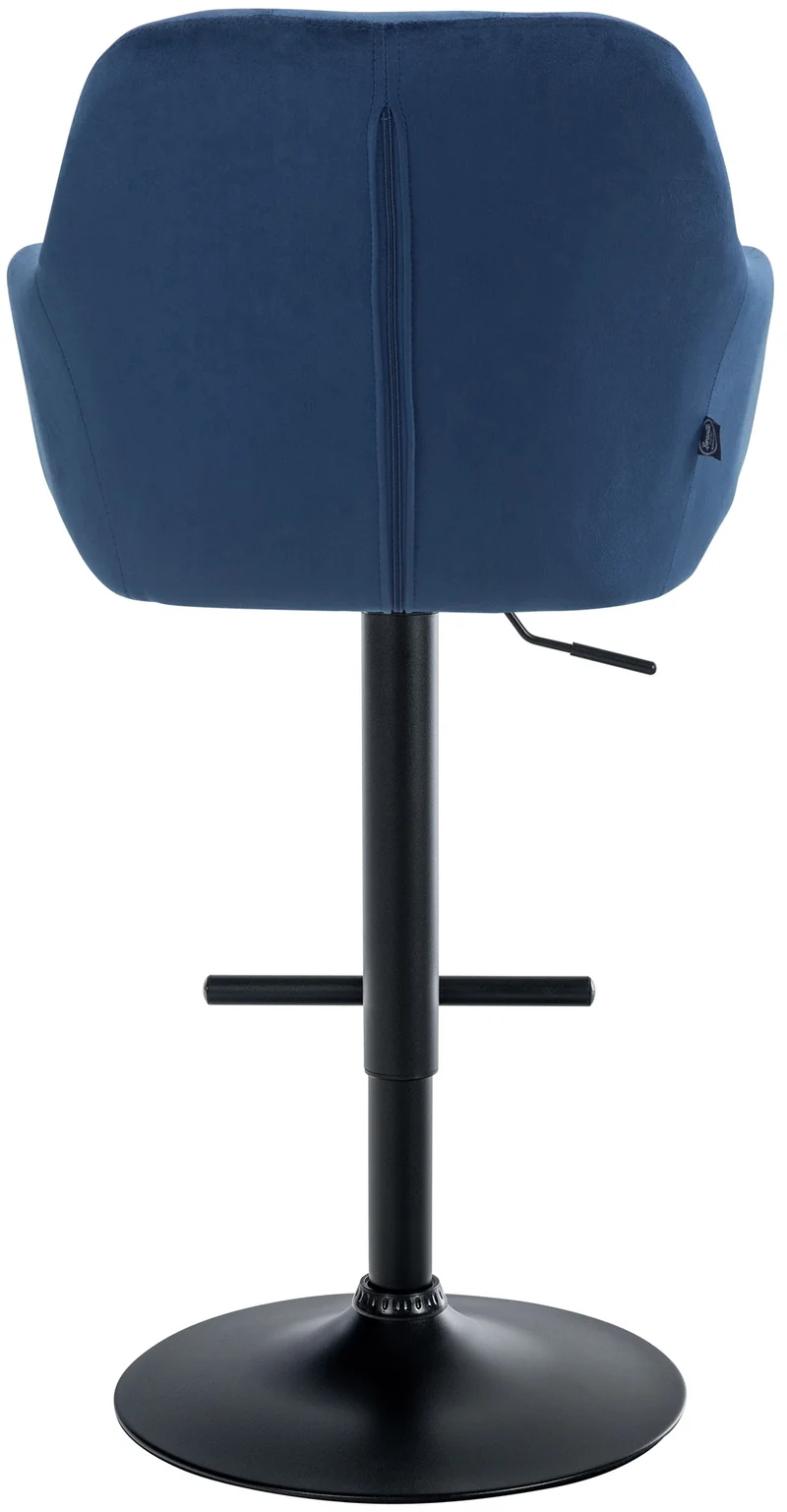 Tabouret de bar chaise haute x1 fonction rotation 360° en velours bleu avec coutures décoratives piètement métal noir 10_0005269