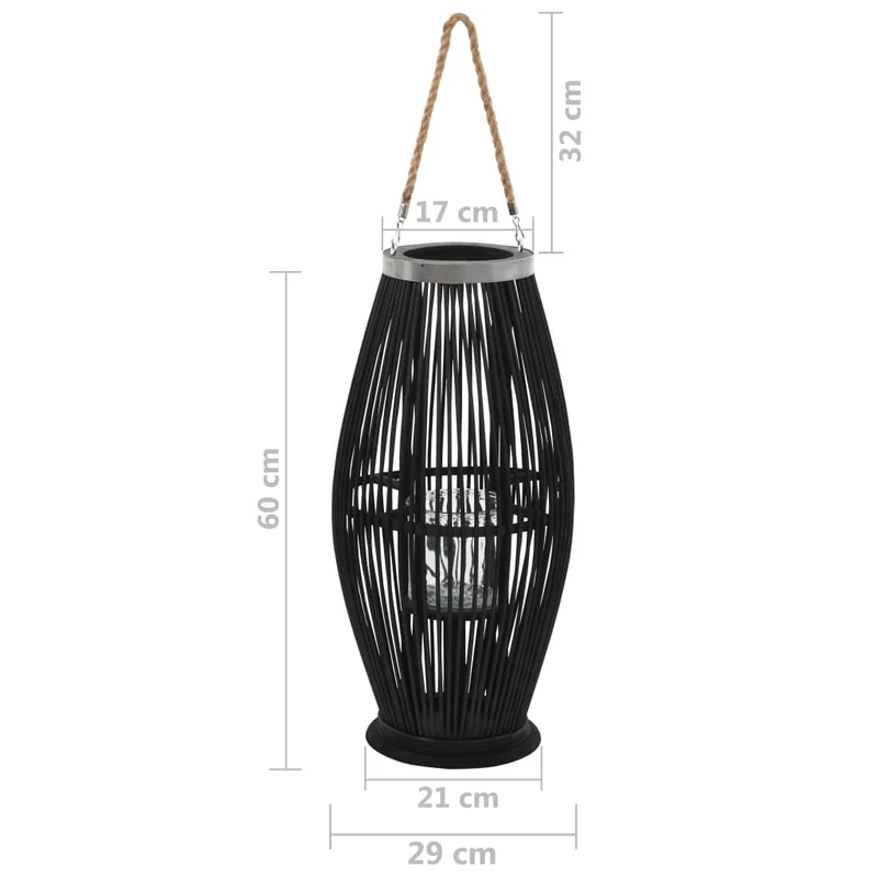 Bougeoir suspendu ou sur pied porte-bougie bambou noir décoration extérieur hauteur 60cm DEC020007