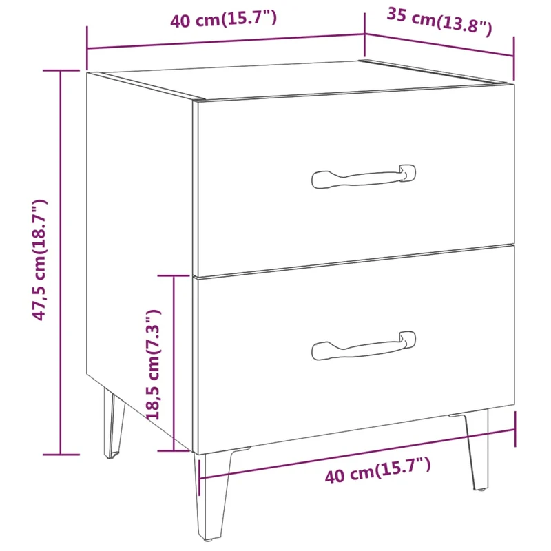 Lot de 2 tables de chevet avec tiroirs 40 x 35 x 47,5 cm bois d'ingénierie blanc DEC034911