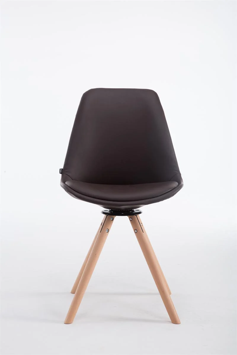 Chaise de salle à manger x1 pivotante style nordique assise en PVC marron piètement en bois clair 10_0008284