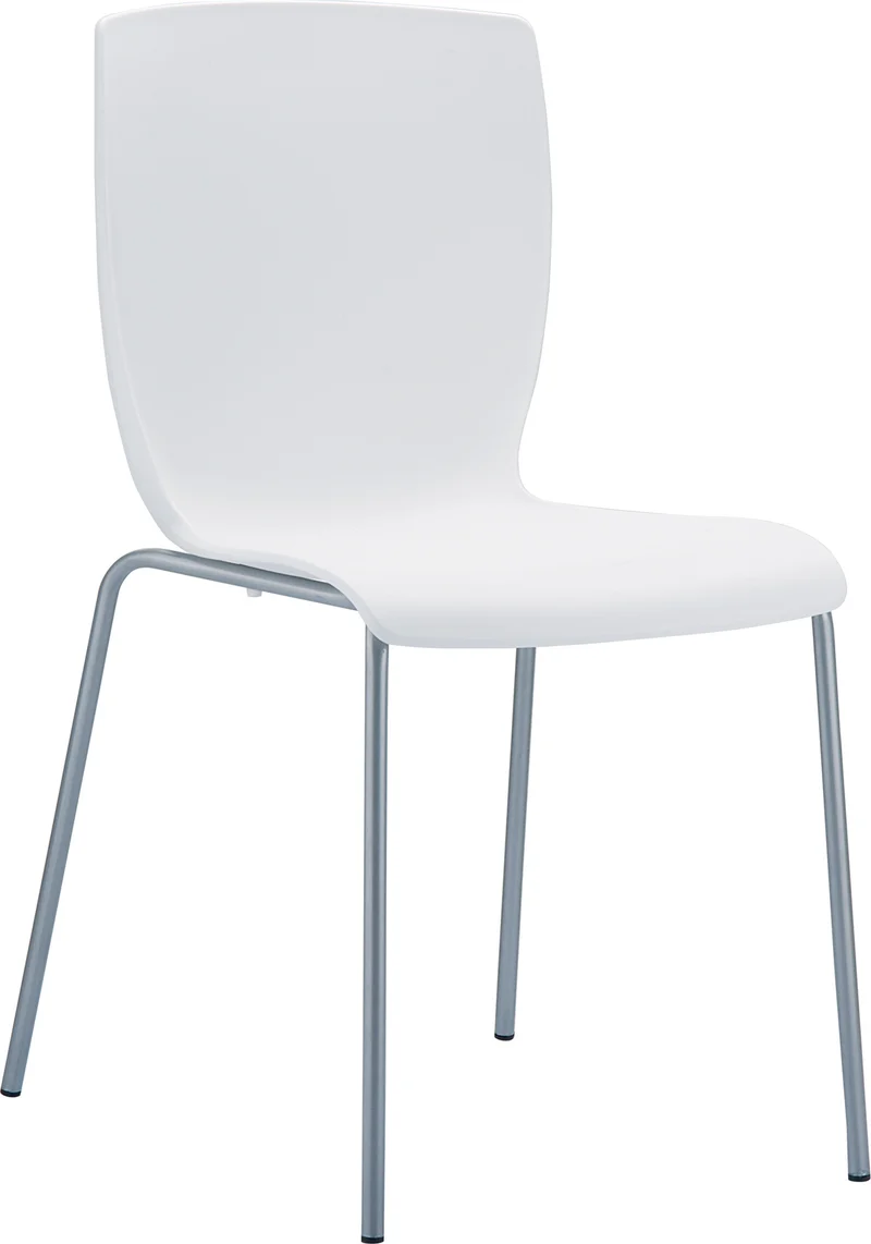 Lot de 2 chaises de cuisine ou véranda empilable pour intérieur ou extérieur assise en plastique blanc cadre en aluminium 10_0008031