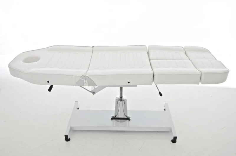 Table d’esthétique hydraulique pivotante soins esthétiques et pédicure repose-pieds divisé similicuir blanc 10_0008214