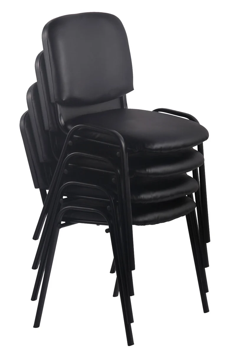 Lot de 4 chaises visiteur empilable zone d'attente en PVC vert piètement à 4 pieds en métal noir 10_0003186