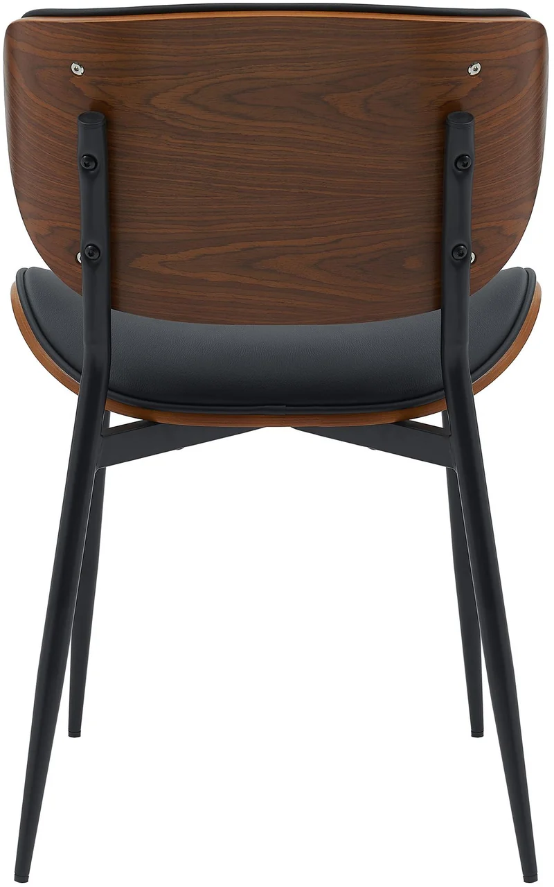 Chaise de salle à manger x1 design en similicuir noir avec coque bois noyer structure métal robuste 10_0008516