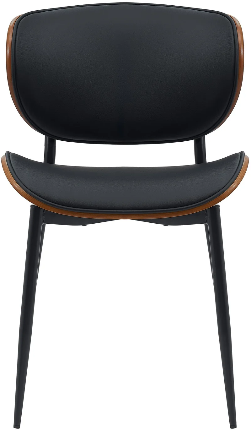 Chaise de salle à manger x1 design en similicuir noir avec coque bois noyer structure métal robuste 10_0008516