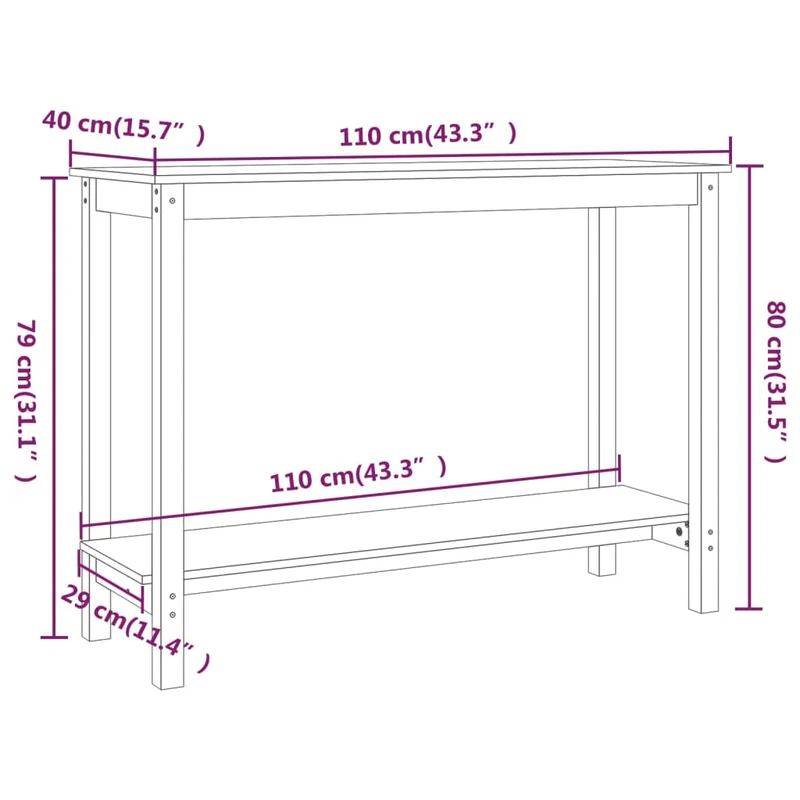Table d'appoint console pratique pour une entrée organisée 110 x 40 x 80 cm bois de pin blanc DEC031695