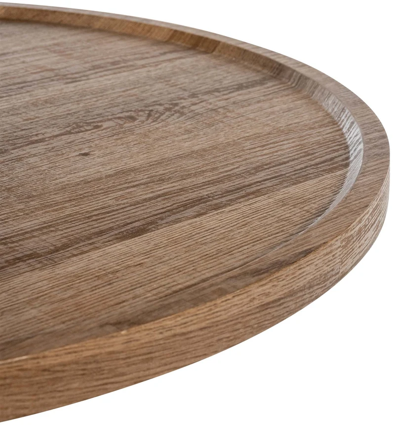 Table d'appoint moderne plateau rond en bois marron Ø60cm design avec pied central en métal noir 10_0009156