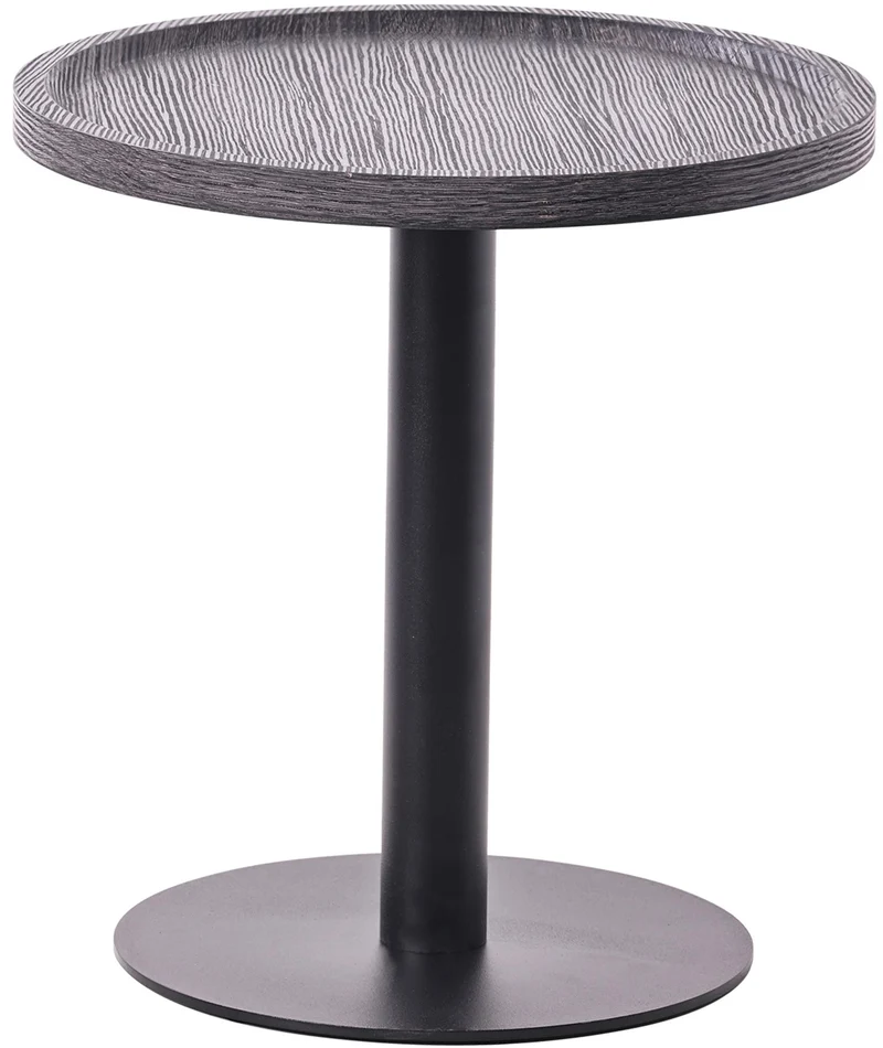 Ensemble de tables d'appoint moderne plateau rond en bois gris Ø60cm et Ø40cm pied central en métal noir 10_0009153