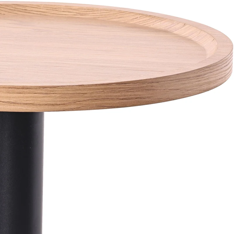 Table d'appoint moderne plateau rond en bois clair Ø60cm design avec pied central en métal noir 10_0009147