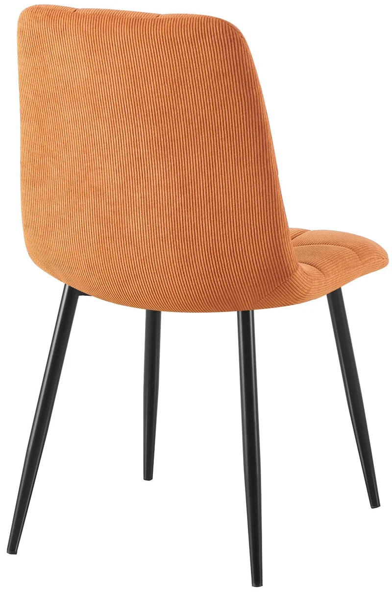 Lot de 2 chaises de salle à manger coutures décoratives carrées en velours côtelé orange et métal noir 10_0007632